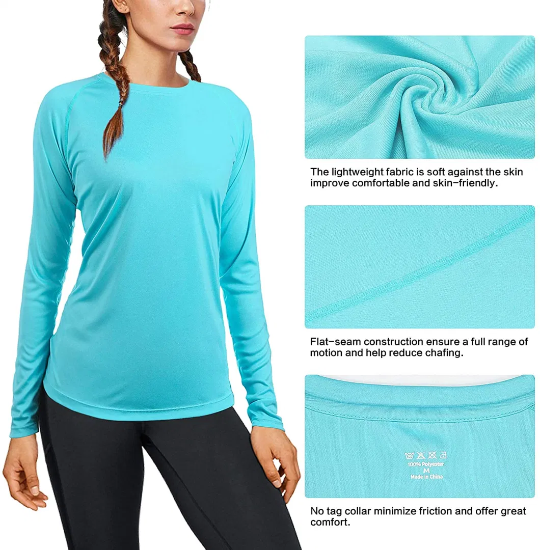 Custom Women′s Upf50+ Long Sleeve UV Sun Protection Shirts Quick Dry Rash Guard Swim Outdoor T-Shirt for Fishing Running Workout