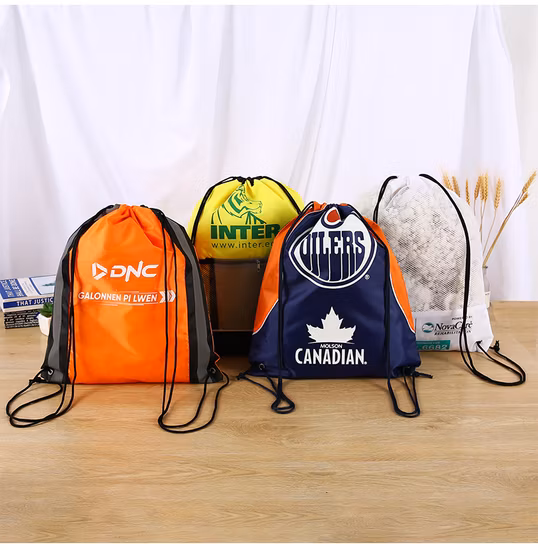 Sac à dos de sac à dos de sac de cordon de gymnase de poche de tirette en nylon de polyester